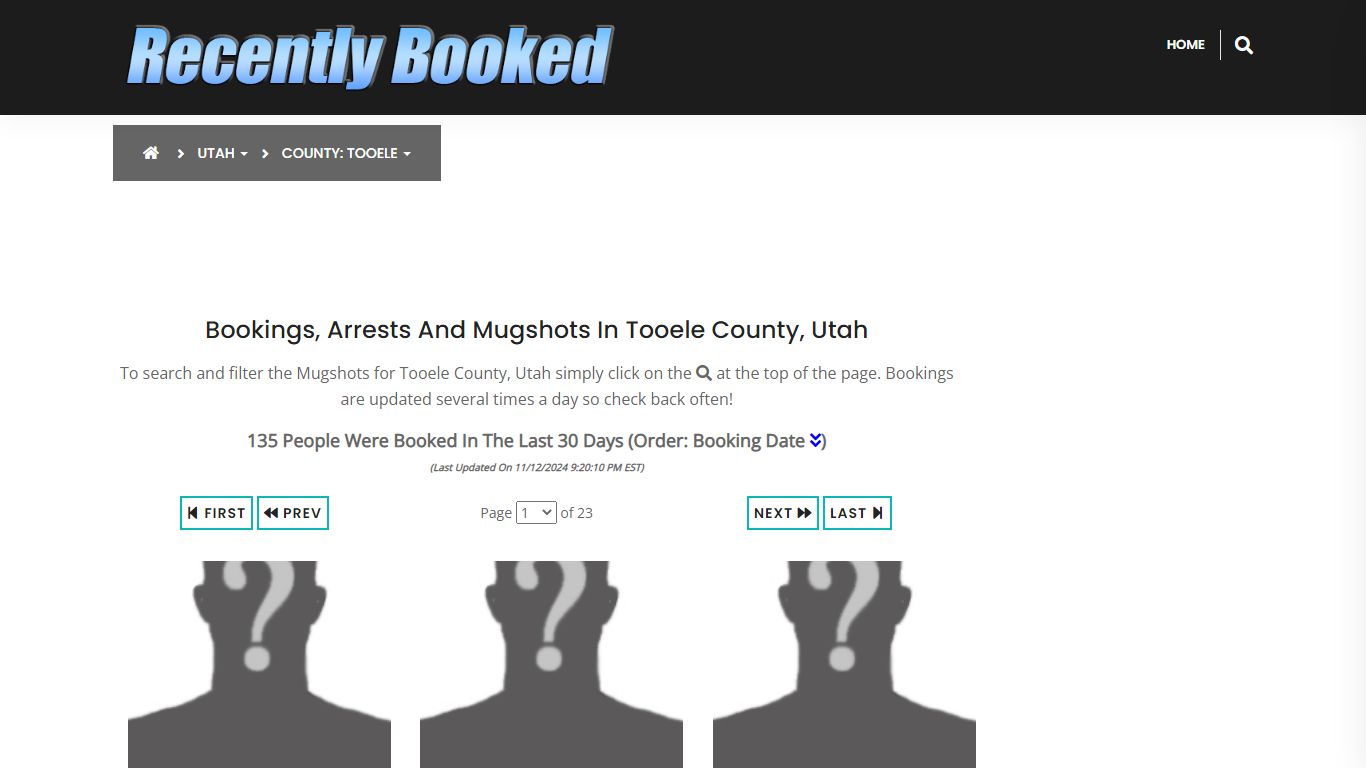 Bookings, Arrests and Mugshots in Tooele County, Utah - Recently Booked