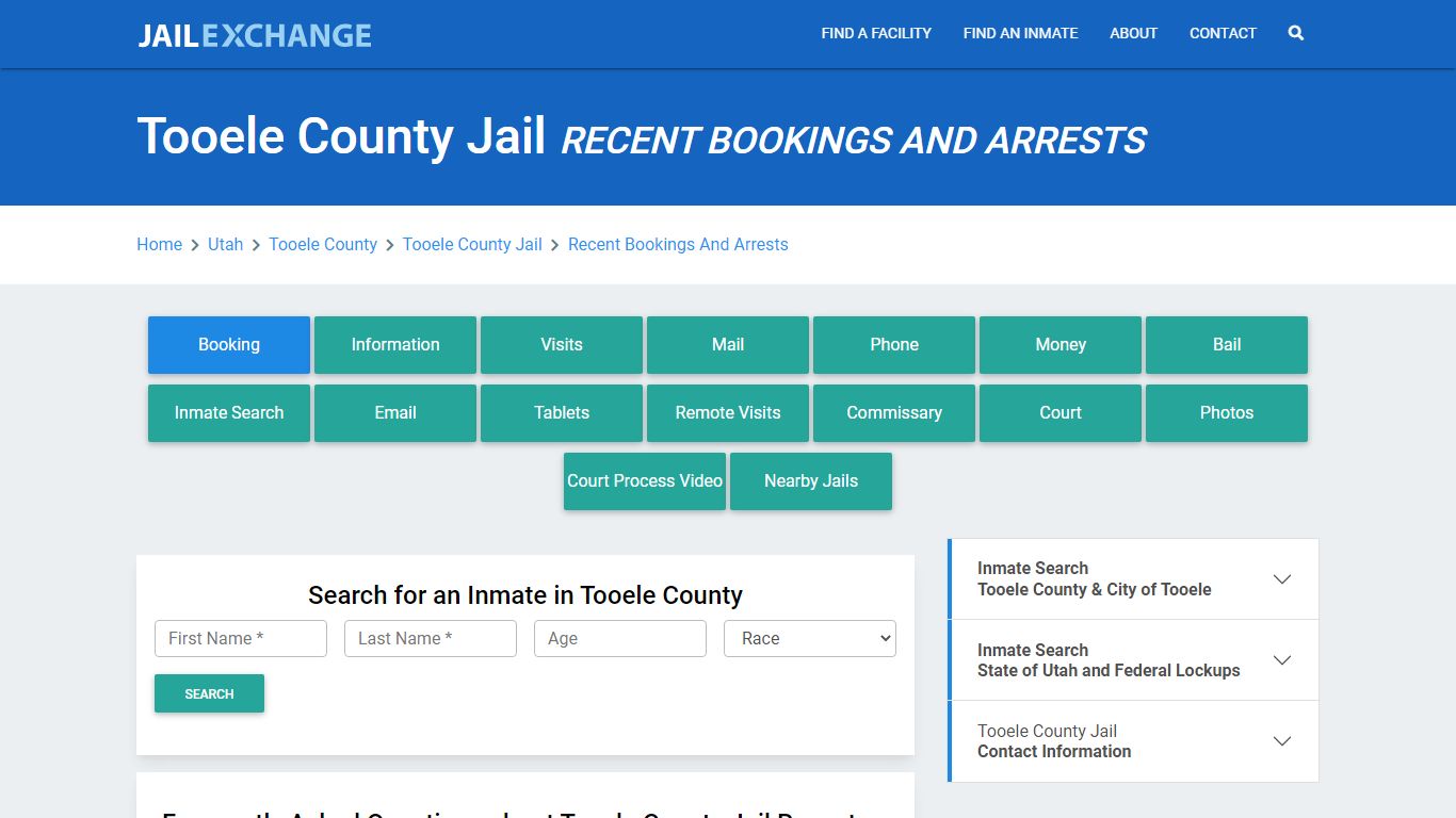 Tooele County Jail Recent Bookings And Arrests - Jail Exchange