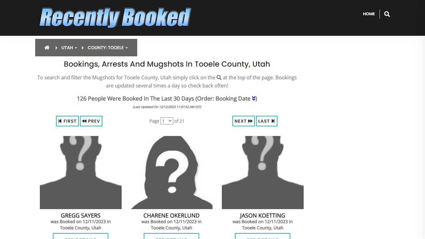 Recent bookings, Arrests, Mugshots in Tooele County, Utah - Recently Booked