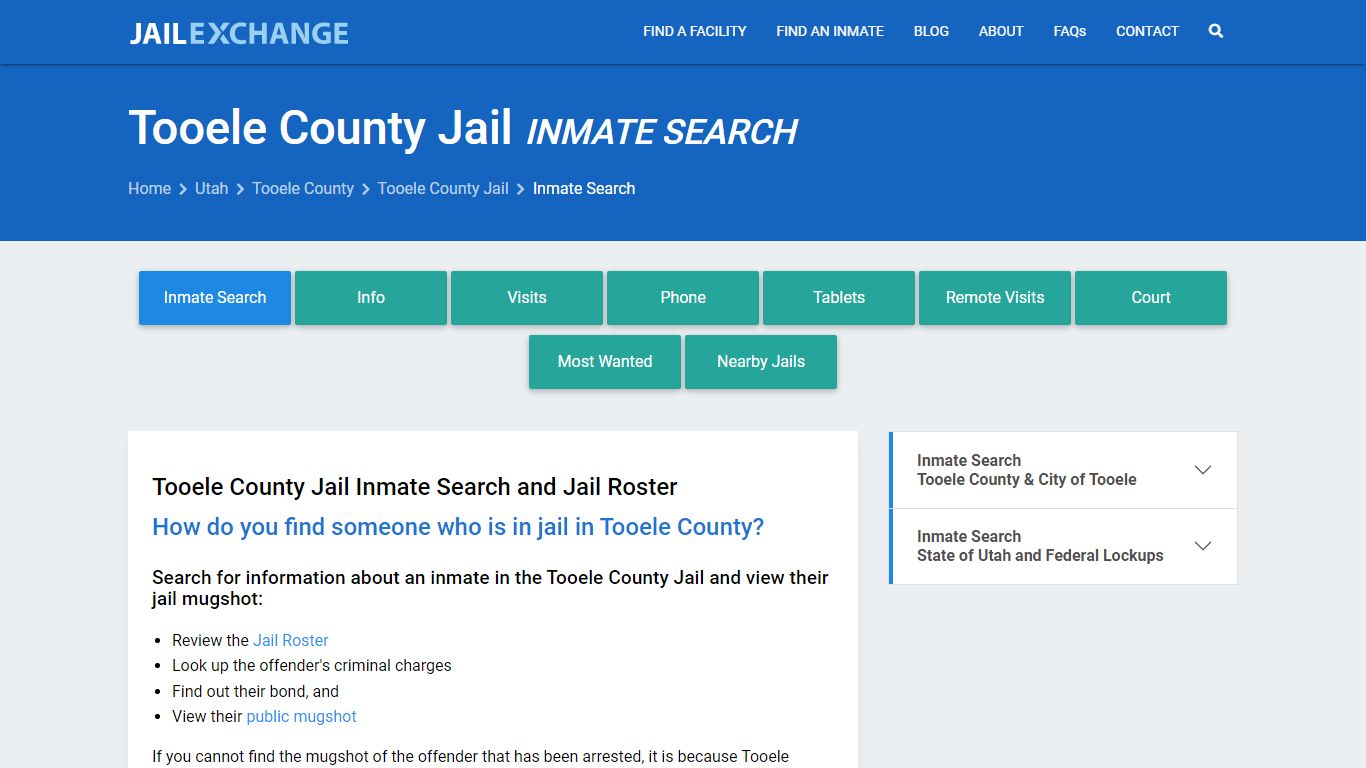 Inmate Search: Roster & Mugshots - Tooele County Jail, UT
